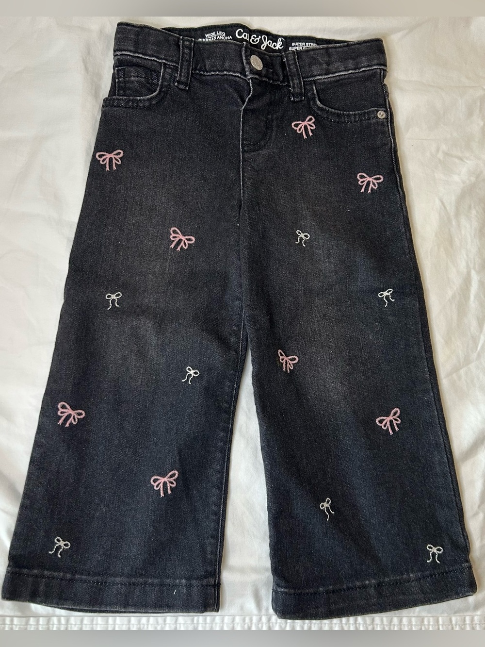 Cat & Jack Super Stretch Wide-Leg Black Denim Bow Pants Size 3T